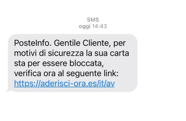 sms truffa a nome di Poste italiane 