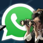 donna con binocolo e logo whatsapp